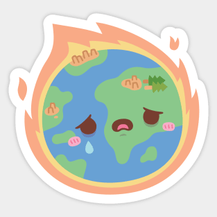 Sad Earth On Fire Global Warming Sticker